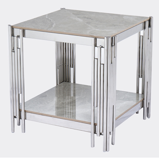 Read more about Bastia sintered stone end table in grey with chrome frame