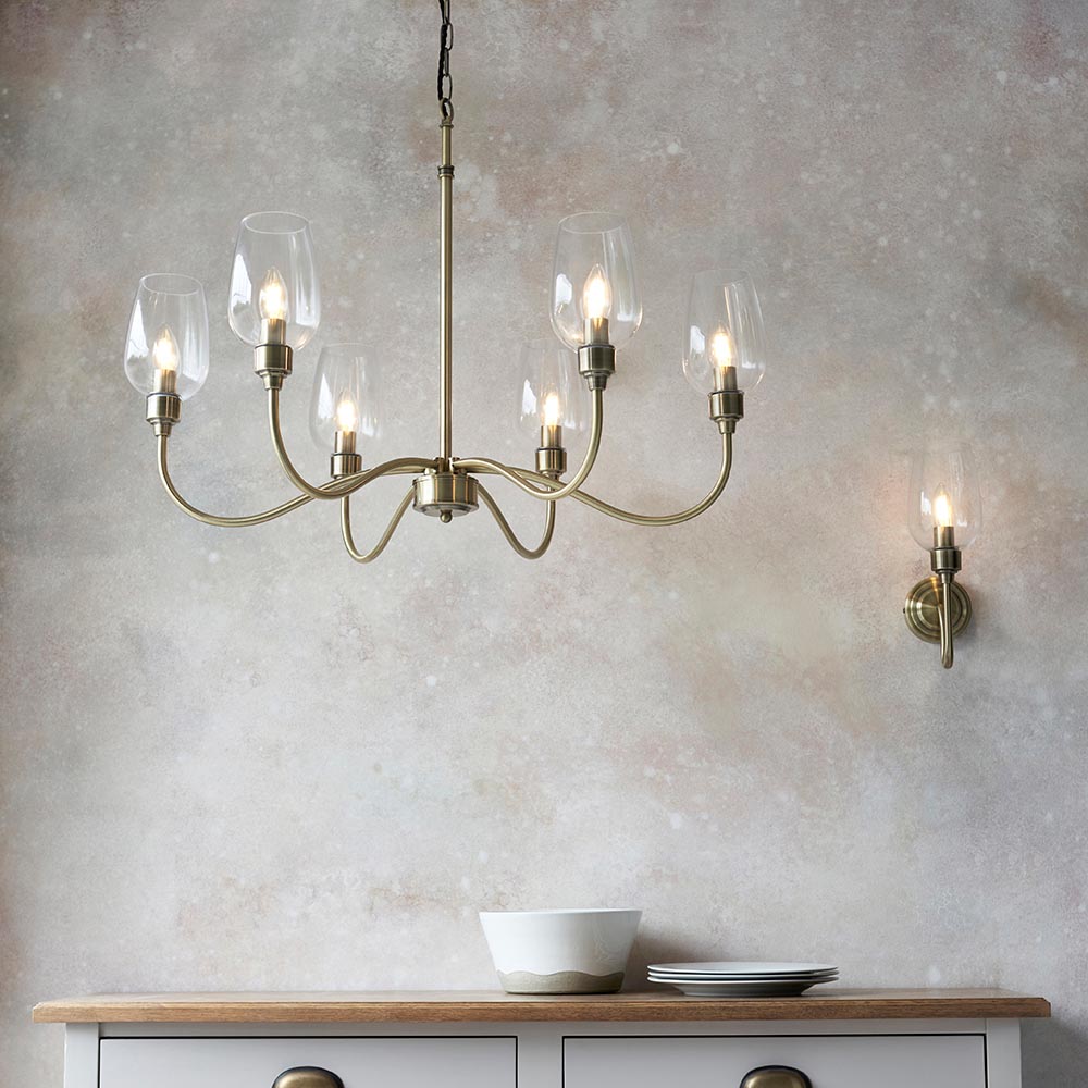 Bastrop 6 Lights Glass Pendant Ceiling Light In Antique Brass