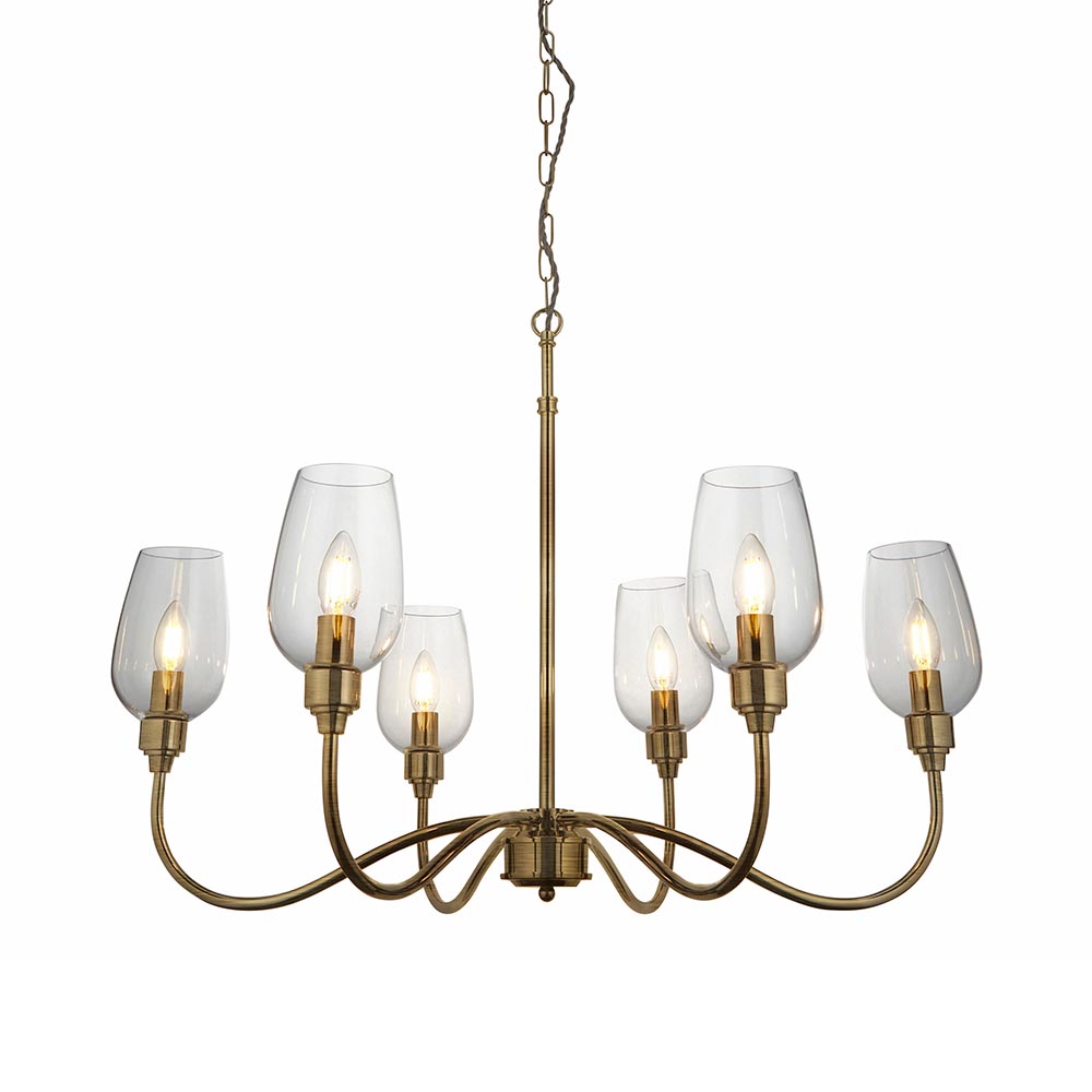 Bastrop 6 Lights Glass Pendant Ceiling Light In Antique Brass
