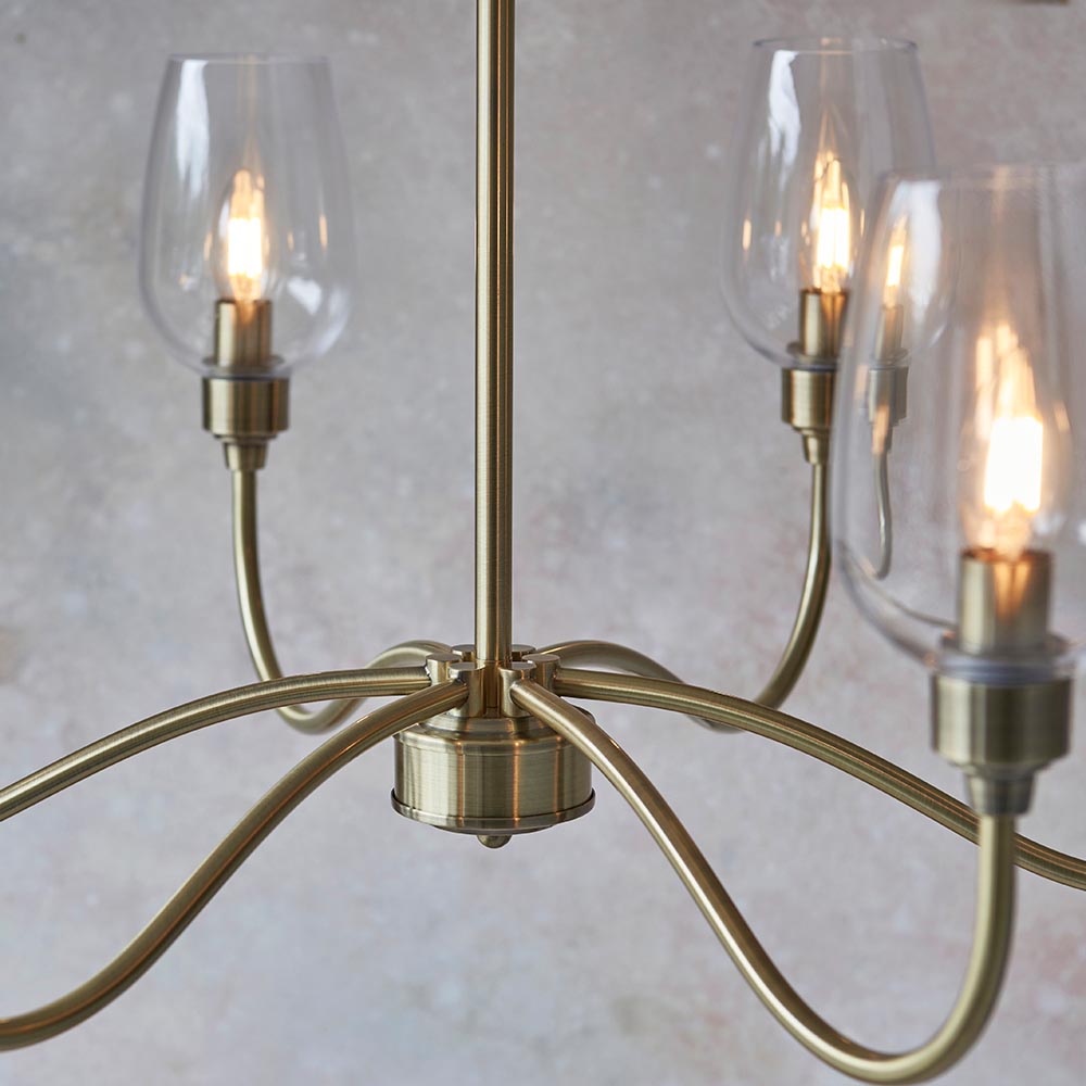 Bastrop 6 Lights Glass Pendant Ceiling Light In Antique Brass