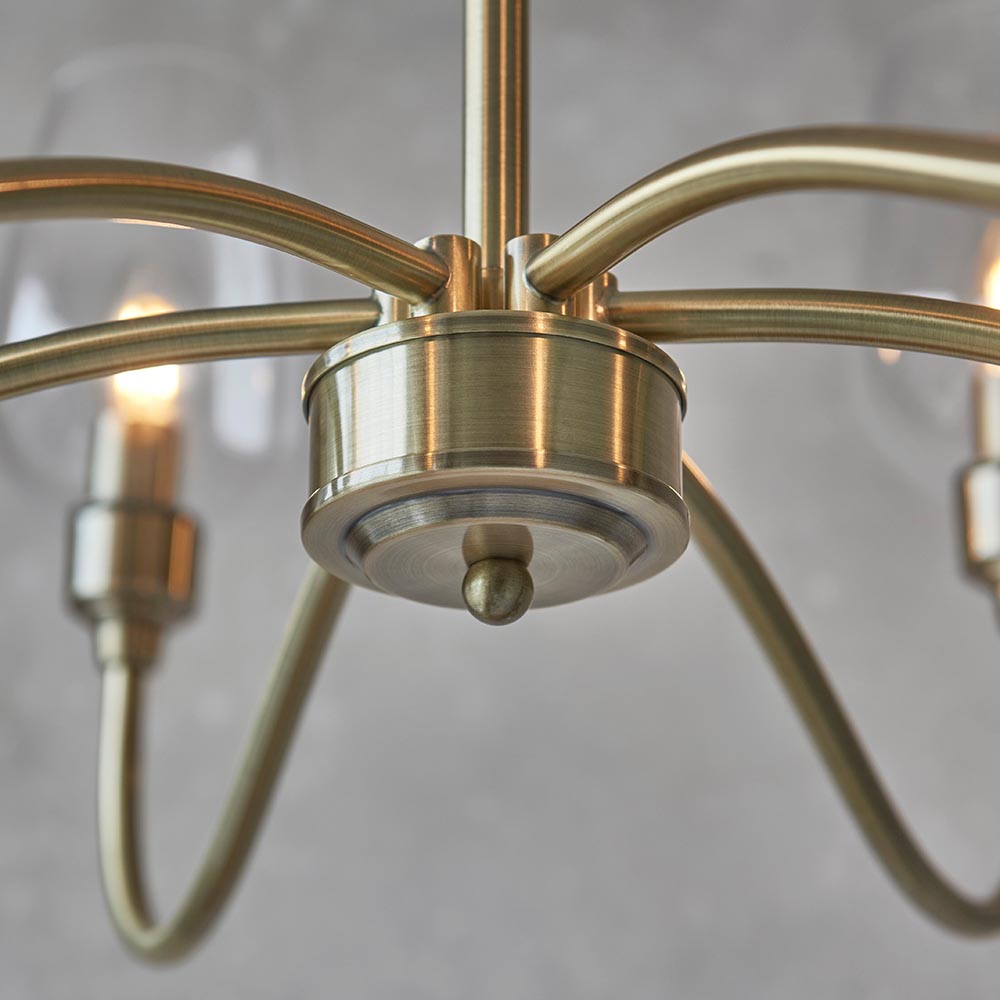 Bastrop 6 Lights Glass Pendant Ceiling Light In Antique Brass