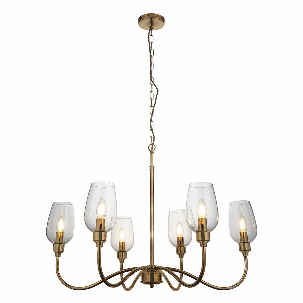Bastrop 6 Lights Glass Pendant Ceiling Light In Antique Brass