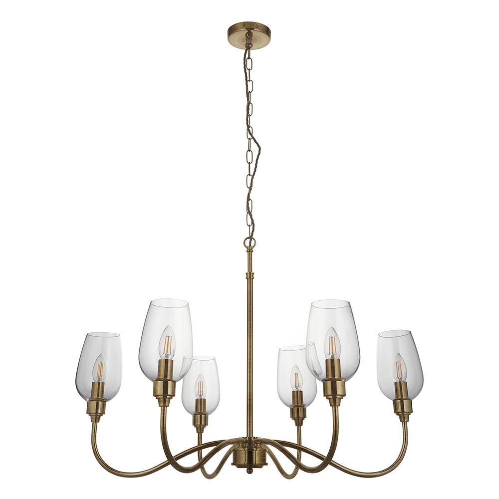 Bastrop 6 Lights Glass Pendant Ceiling Light In Antique Brass