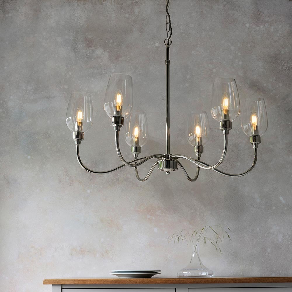 Read more about Bastrop 6 lights glass pendant ceiling light in bright nickel