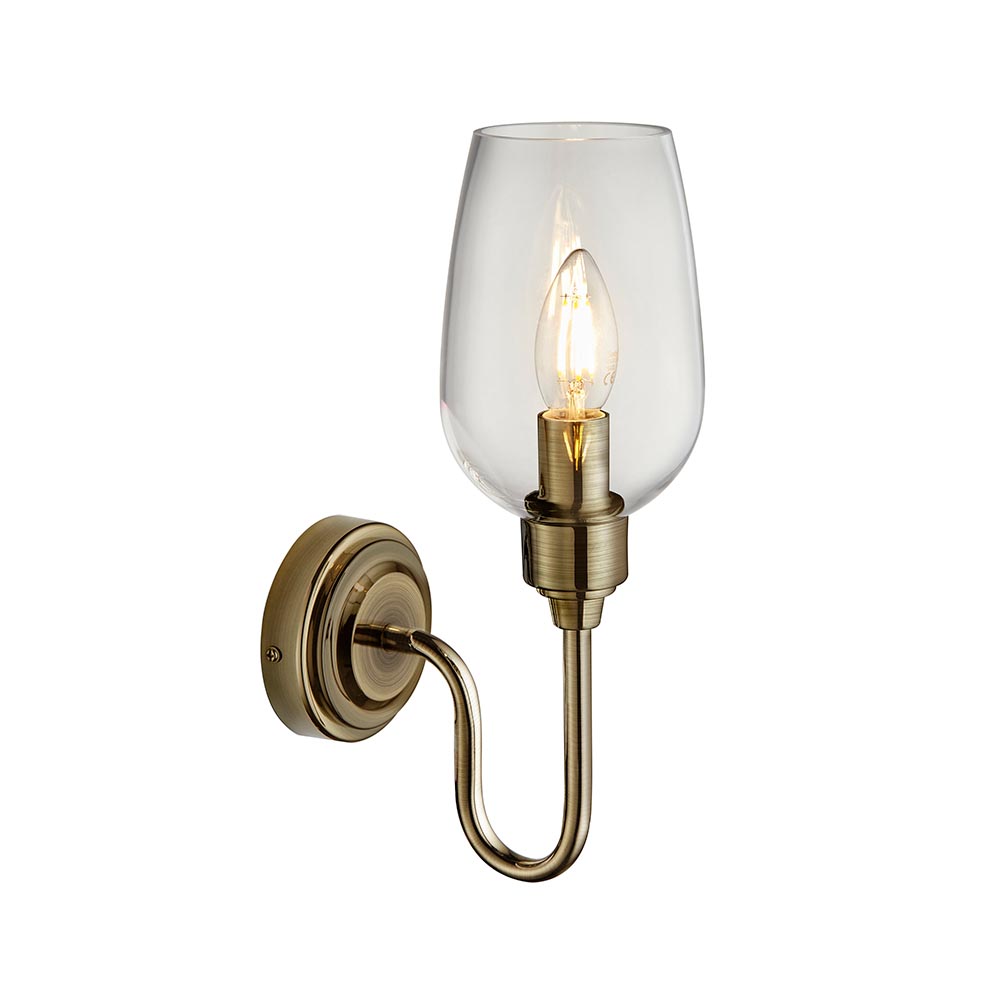 Bastrop Clear Glass Wall Light In Antique Brass
