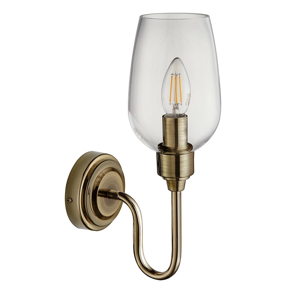 Bastrop Clear Glass Wall Light In Antique Brass