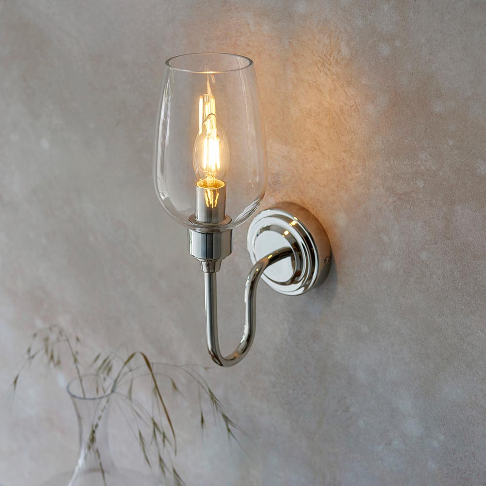 Read more about Bastrop clear glass wall light in bright nickel
