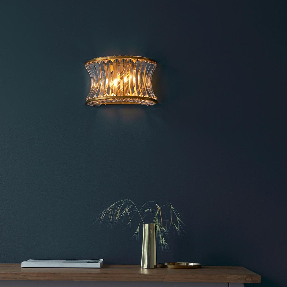 Bastrop Crystal Glass Wall Light In Brushed Brass