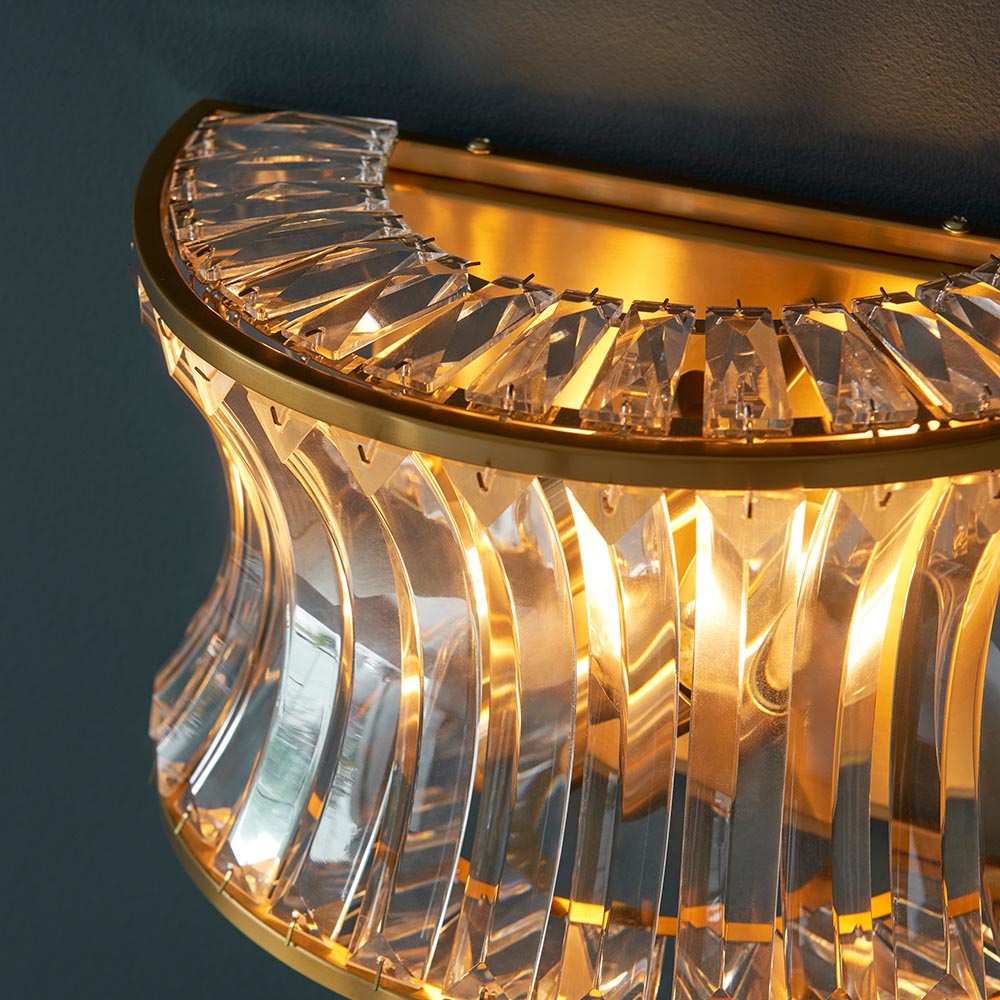 Bastrop Crystal Glass Wall Light In Brushed Brass