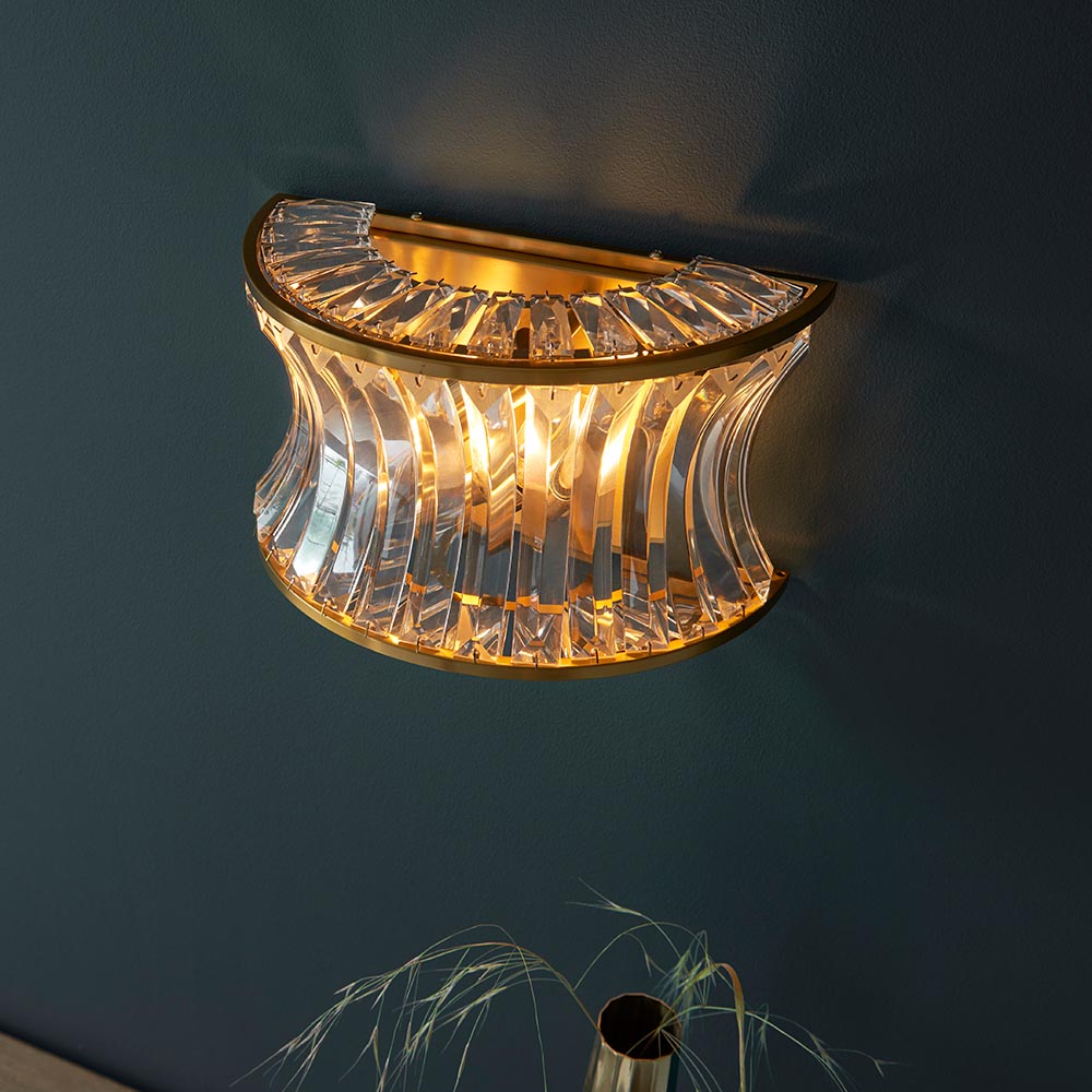 Bastrop Crystal Glass Wall Light In Brushed Brass