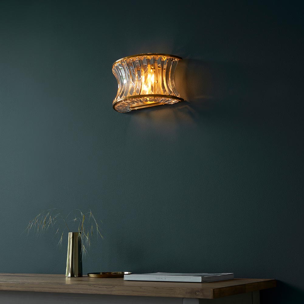 Bastrop Crystal Glass Wall Light In Brushed Brass