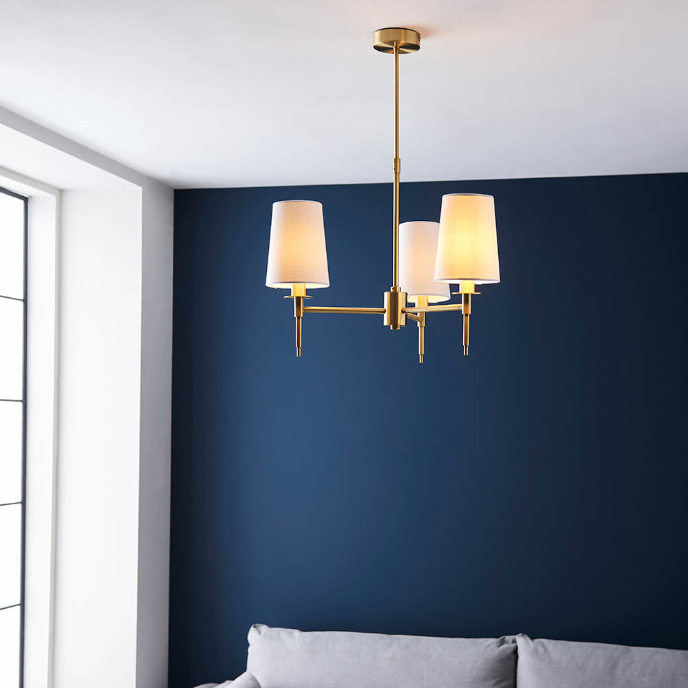 Bastrop Fabric Shades Pendant Ceiling Light In Brushed Satin Gold