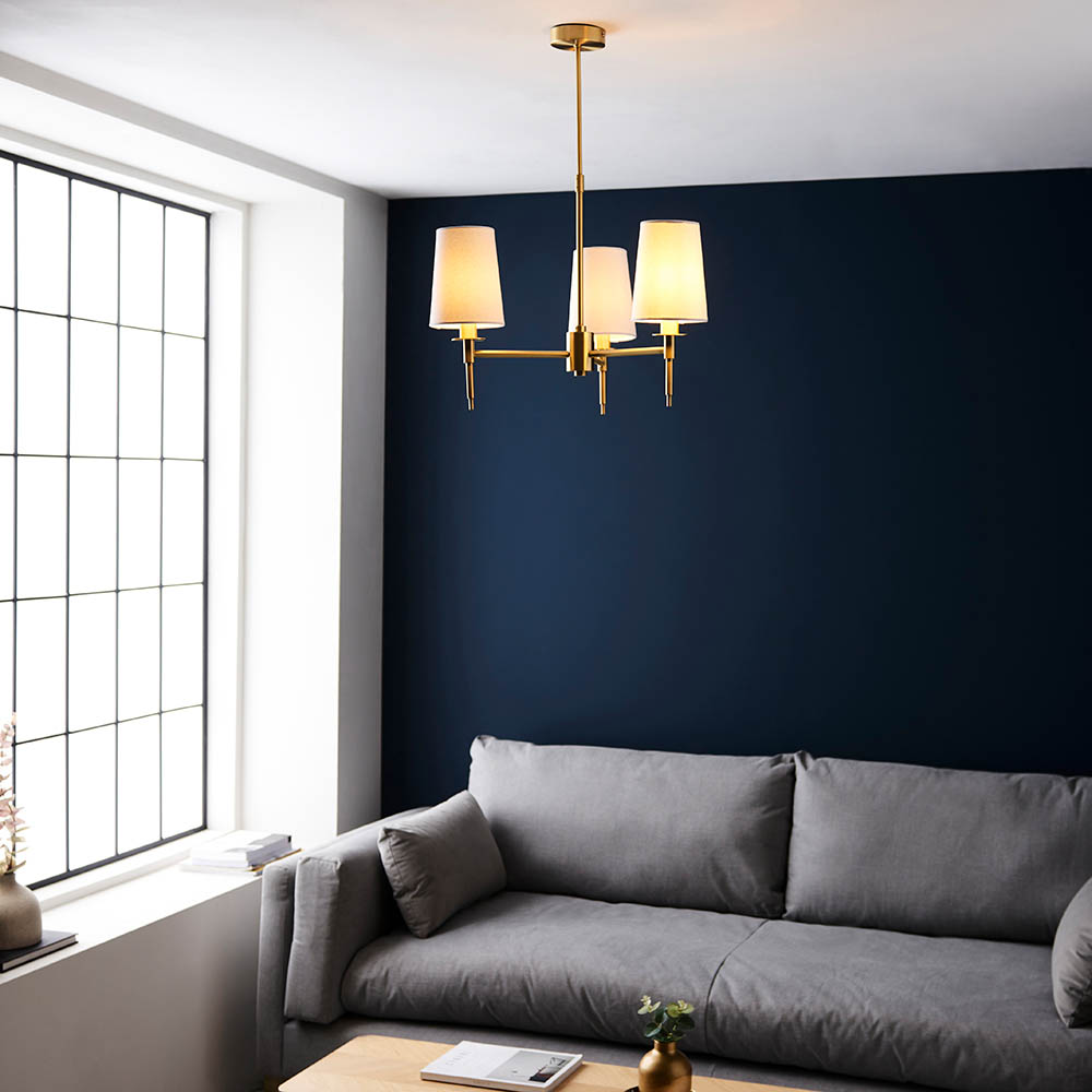 Bastrop Fabric Shades Pendant Ceiling Light In Brushed Satin Gold