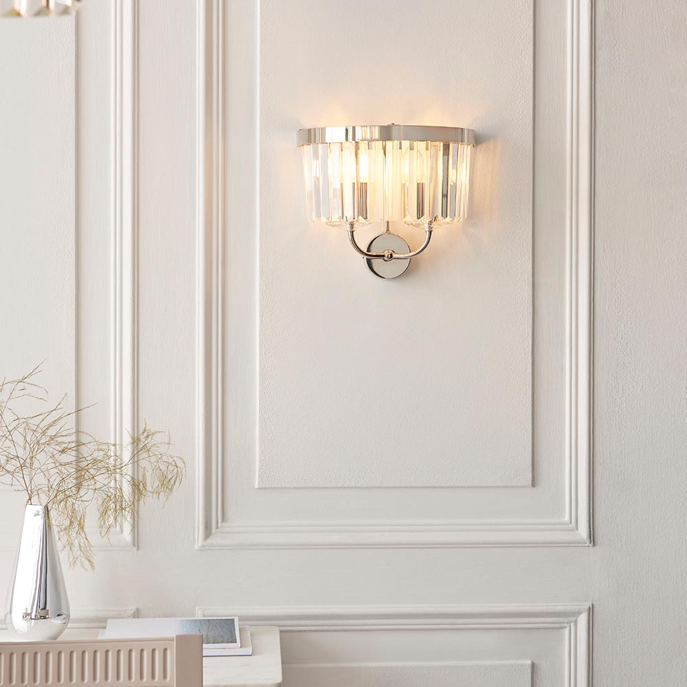 Read more about Bastrop faceted glass wall light in bright nickel