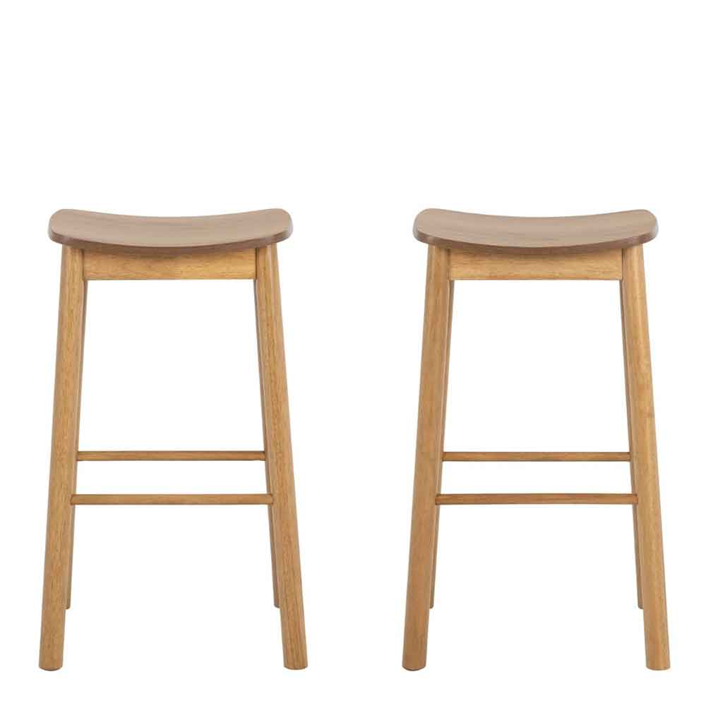 Bastrop Matt Oak Wooden Bar Stools Without Back In Pair