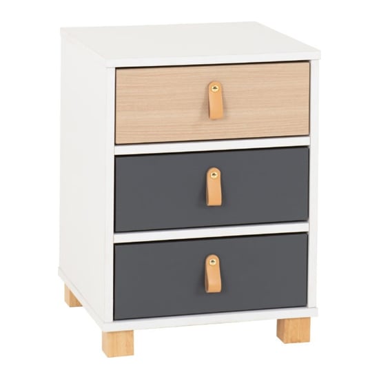 Read more about Batam bedside cabinet 3 drawers in oak effect and grey