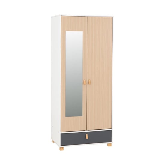 Read more about Batam mirrored wardrobe 2 doors in oak effect and grey