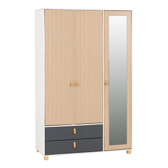 Batam Mirrored Wardrobe 3 Doors In Oak Effect And Grey thumbnail