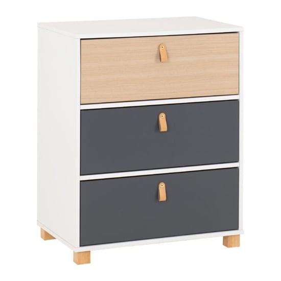 Product photograph of Batam Wooden Chest Of 3 Drawers In Oak Effect And Grey from Furniture in Fashion