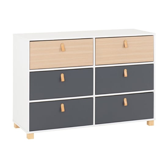 Product photograph of Batam Wooden Chest Of 6 Drawers In Oak Effect And Grey from Furniture in Fashion