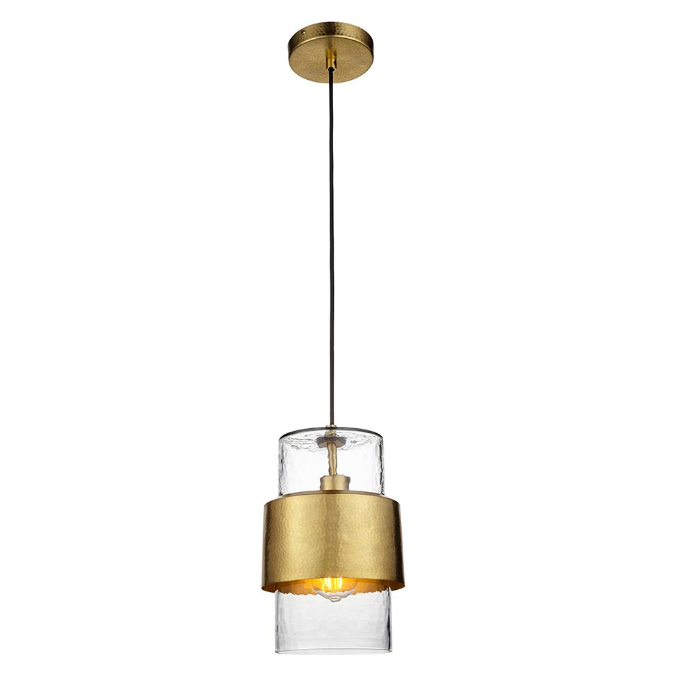 Batavia Clear Glass Pendant Ceiling Light In Brass