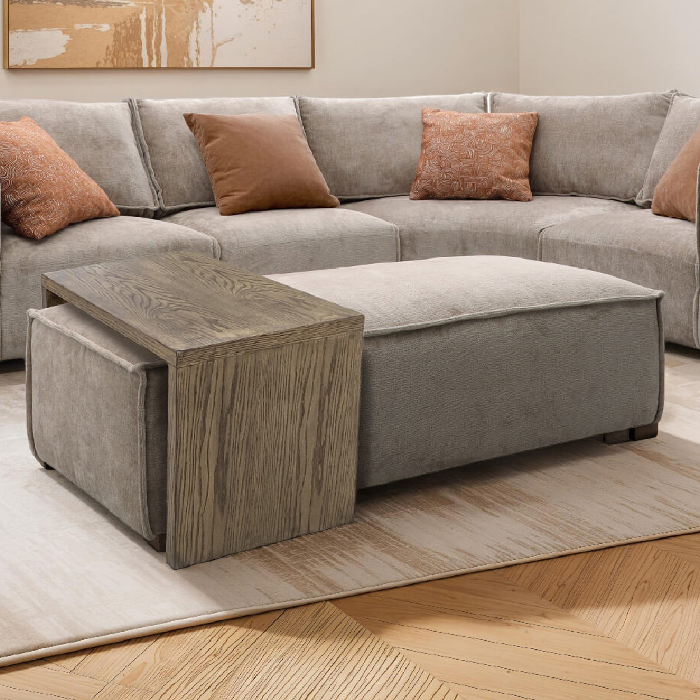Read more about Batavia velvet ottoman and coffee table in mink