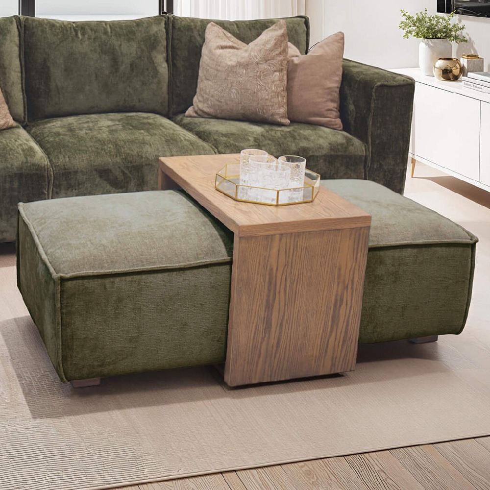 Read more about Batavia velvet ottoman and coffee table in olive