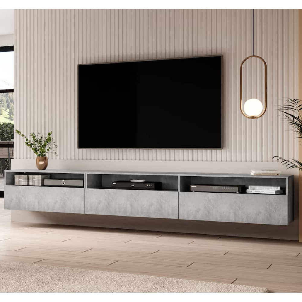 Batavia Wooden TV Stand With 4 Flip Doors In Concrete Grey