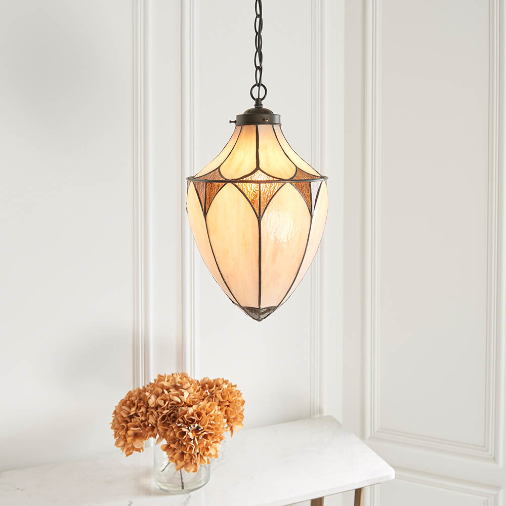 Read more about Bathurst bevelled glass pendant light in antique brass