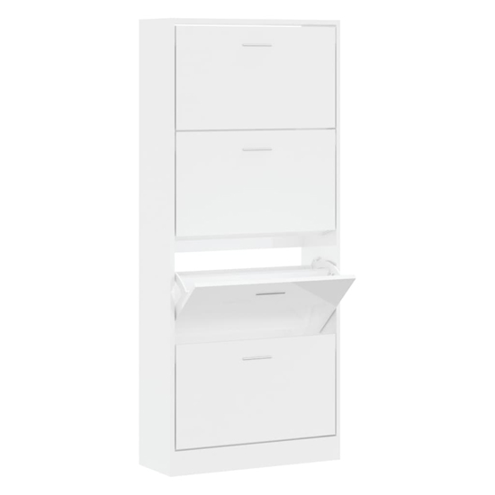 Oban High Gloss Shoe Storage Cabinet With 4 Flaps In White