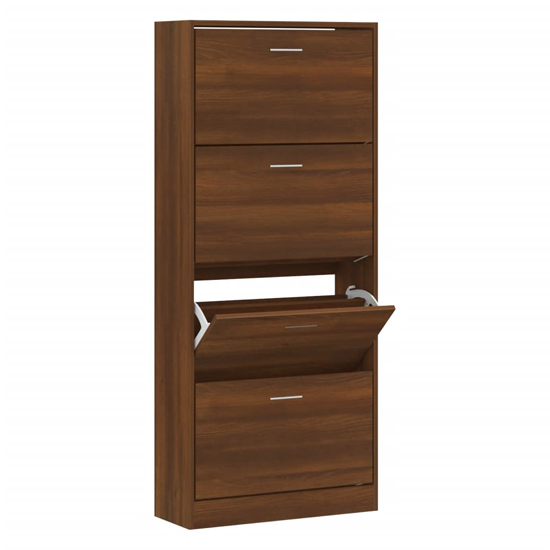 Oban Wooden Shoe Storage Cabinet With 4 Flaps In Brown Oak
