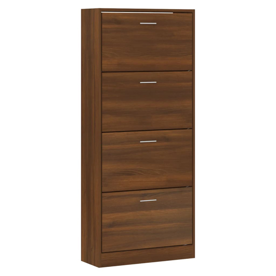 Oban Wooden Shoe Storage Cabinet With 4 Flaps In Brown Oak