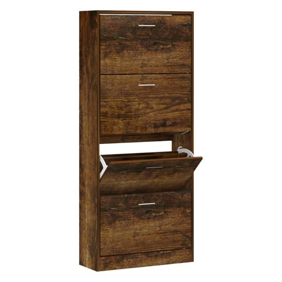 Oban Wooden Shoe Storage Cabinet With 4 Flaps In Smoked Oak