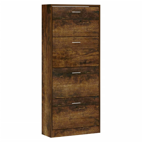 Oban Wooden Shoe Storage Cabinet With 4 Flaps In Smoked Oak