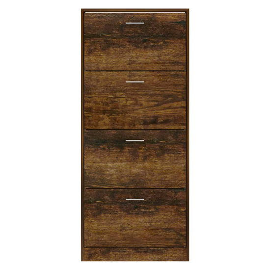 Oban Wooden Shoe Storage Cabinet With 4 Flaps In Smoked Oak