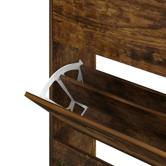Oban Wooden Shoe Storage Cabinet With 4 Flaps In Smoked Oak