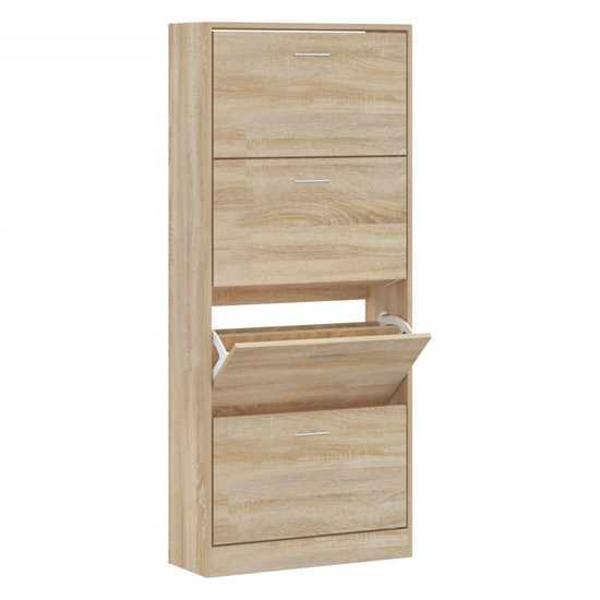 Oban Wooden Shoe Storage Cabinet With 4 Flaps In Sonoma Oak
