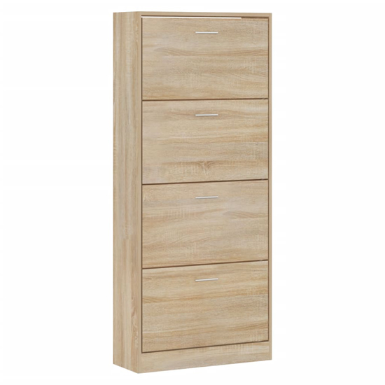 Oban Wooden Shoe Storage Cabinet With 4 Flaps In Sonoma Oak