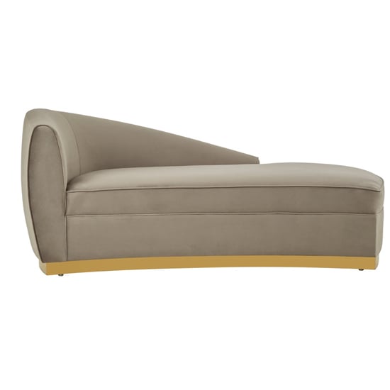 Product photograph of Batoz Left Arm Velvet Lounge Chaise With Gold Base In Grey from Furniture in Fashion