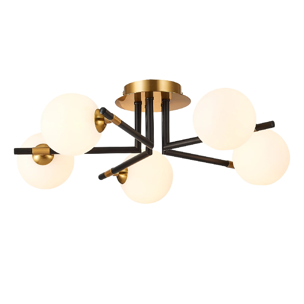 Read more about Batley 5 light glass shade flush light in black and brass