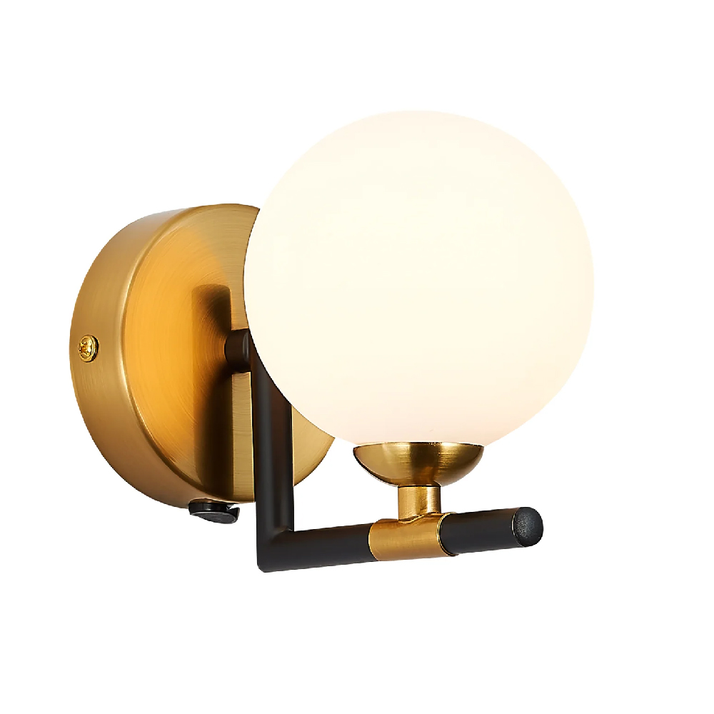 Read more about Batley glass shade wall light in black and brass