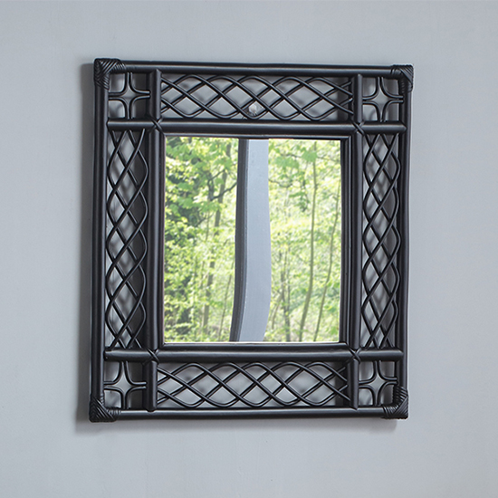 Photo of Batna vintage rectangular wall mirror in black rattan frame