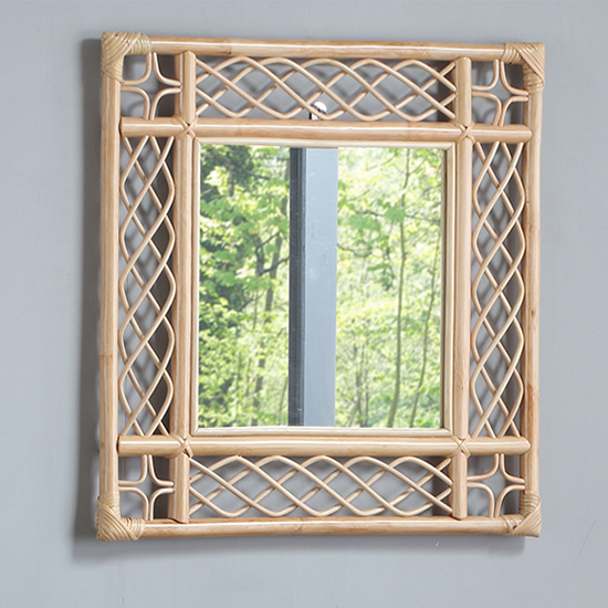 Photo of Batna vintage rectangular wall mirror in natural rattan frame