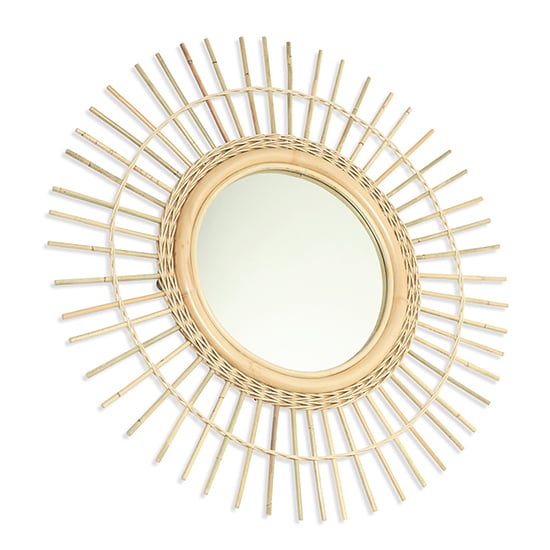 Product photograph of Batna Vintage Round Wall Mirror In Natural Rattan Frame from Furniture in Fashion