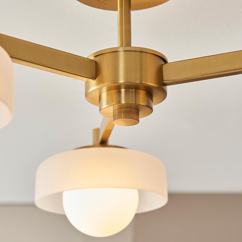 Battersea Glass 3 Semi Flush Ceiling Light In Brushed Aged Brass