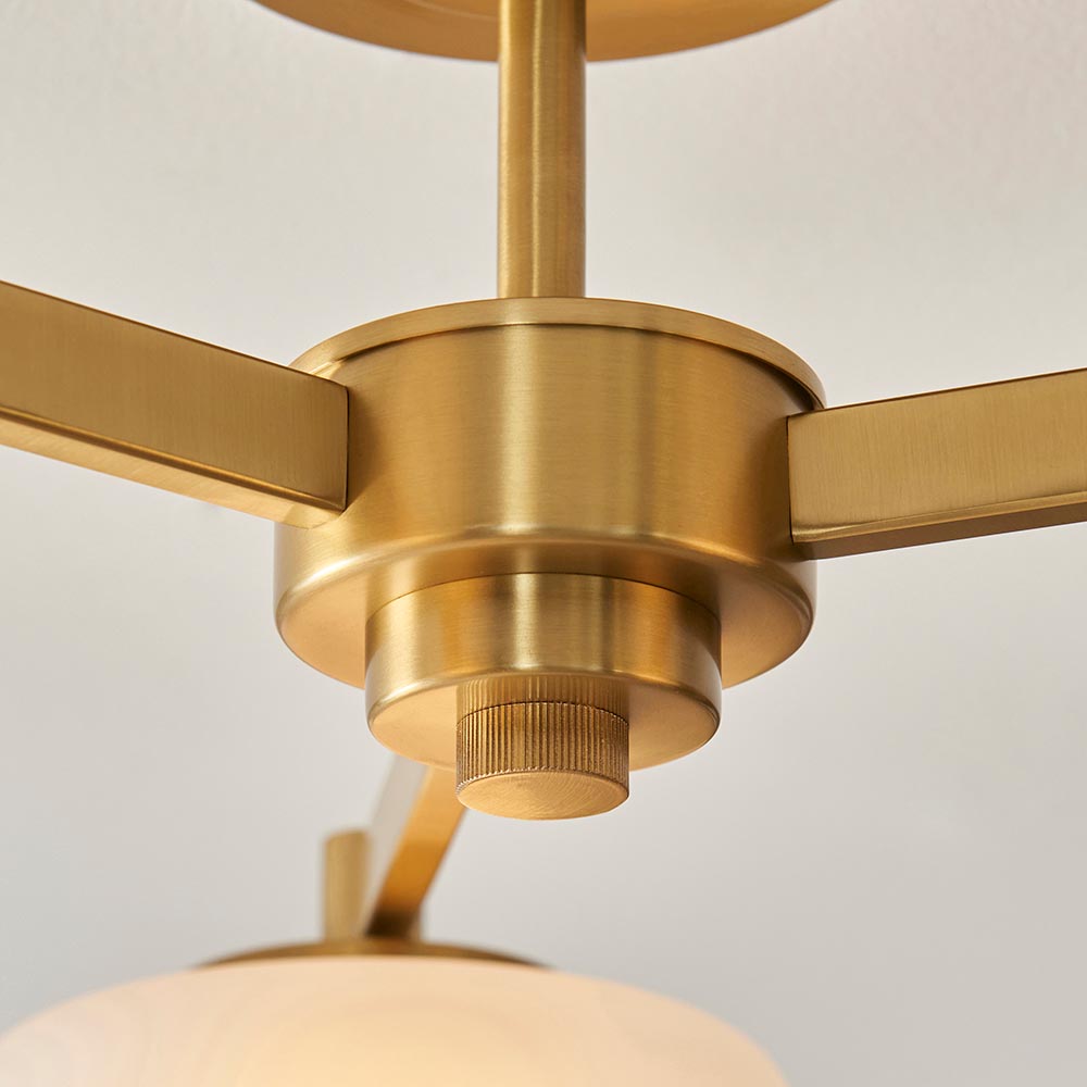 Battersea Glass 3 Semi Flush Ceiling Light In Brushed Aged Brass