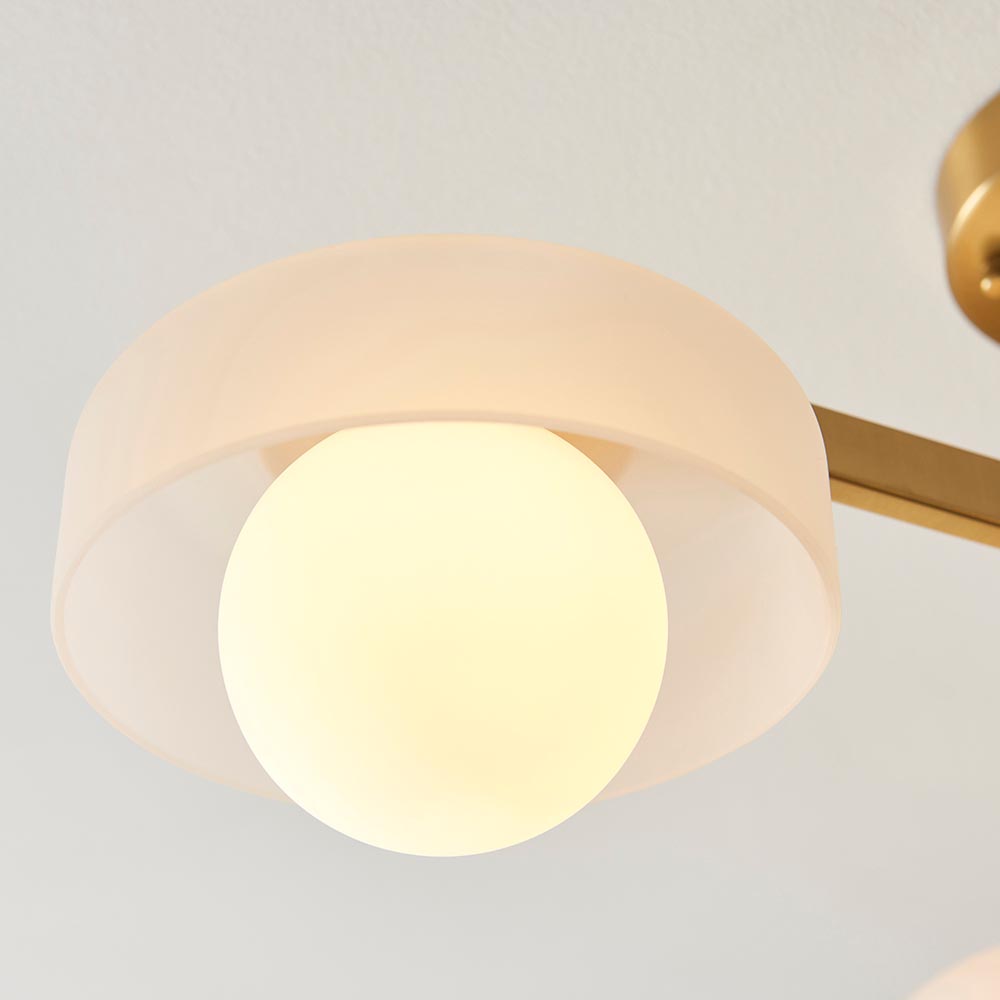 Battersea Glass 3 Semi Flush Ceiling Light In Brushed Aged Brass