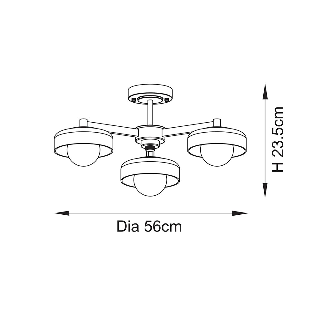 Battersea Glass 3 Semi Flush Ceiling Light In Brushed Aged Brass