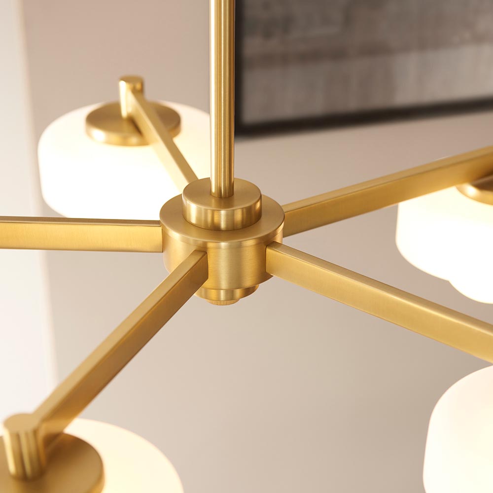 Battersea Glass 5 Semi Flush Ceiling Light In Brushed Aged Brass