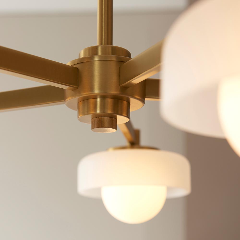 Battersea Glass 5 Semi Flush Ceiling Light In Brushed Aged Brass